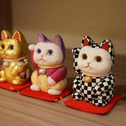 【招き猫】市松柄 S | 江戸木目込み | 柿沼人形