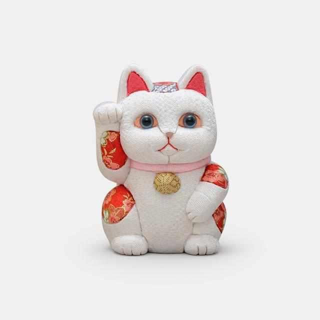 【招き猫】風水 (白) 無垢 リラックス | 江戸木目込み | 柿沼人形