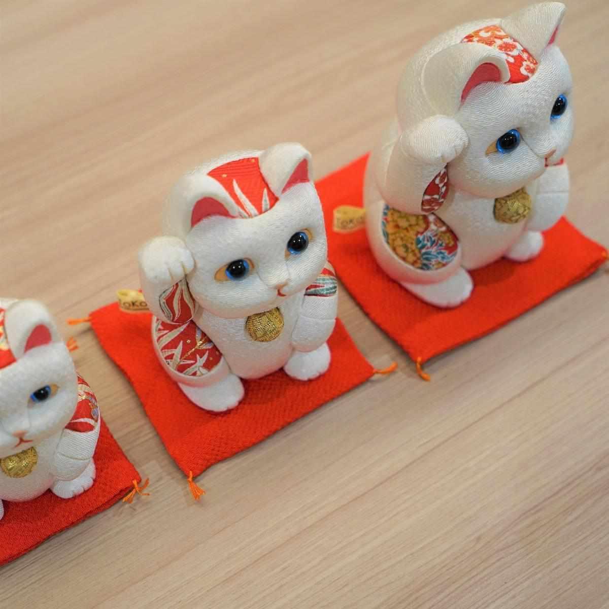 【招き猫】風水 (白) 無垢 リラックス | 江戸木目込み | 柿沼人形