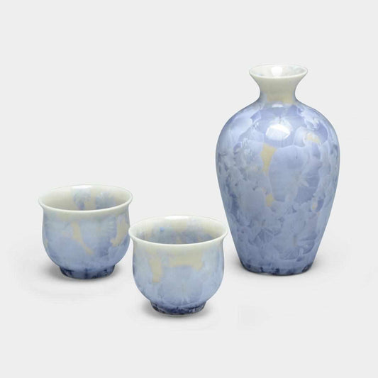 【酒器3点セット】花結晶 (銀藤) 徳利&ぐい吞 | 京焼-清水焼 | 陶葊