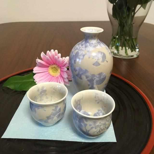 【酒器3点セット】花結晶 (銀藤) 徳利&ぐい吞 | 京焼-清水焼 | 陶葊