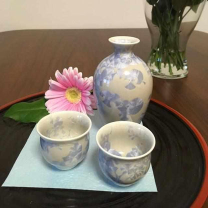 【酒器3点セット】花結晶 (銀藤) 徳利&ぐい吞 | 京焼-清水焼 | 陶葊