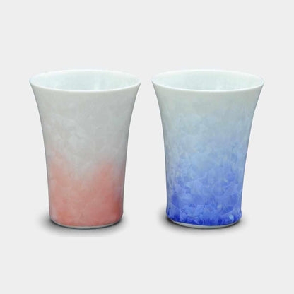 【フリーカップ2点セット】花結晶 (白地青赤) | 京焼-清水焼 | 陶葊