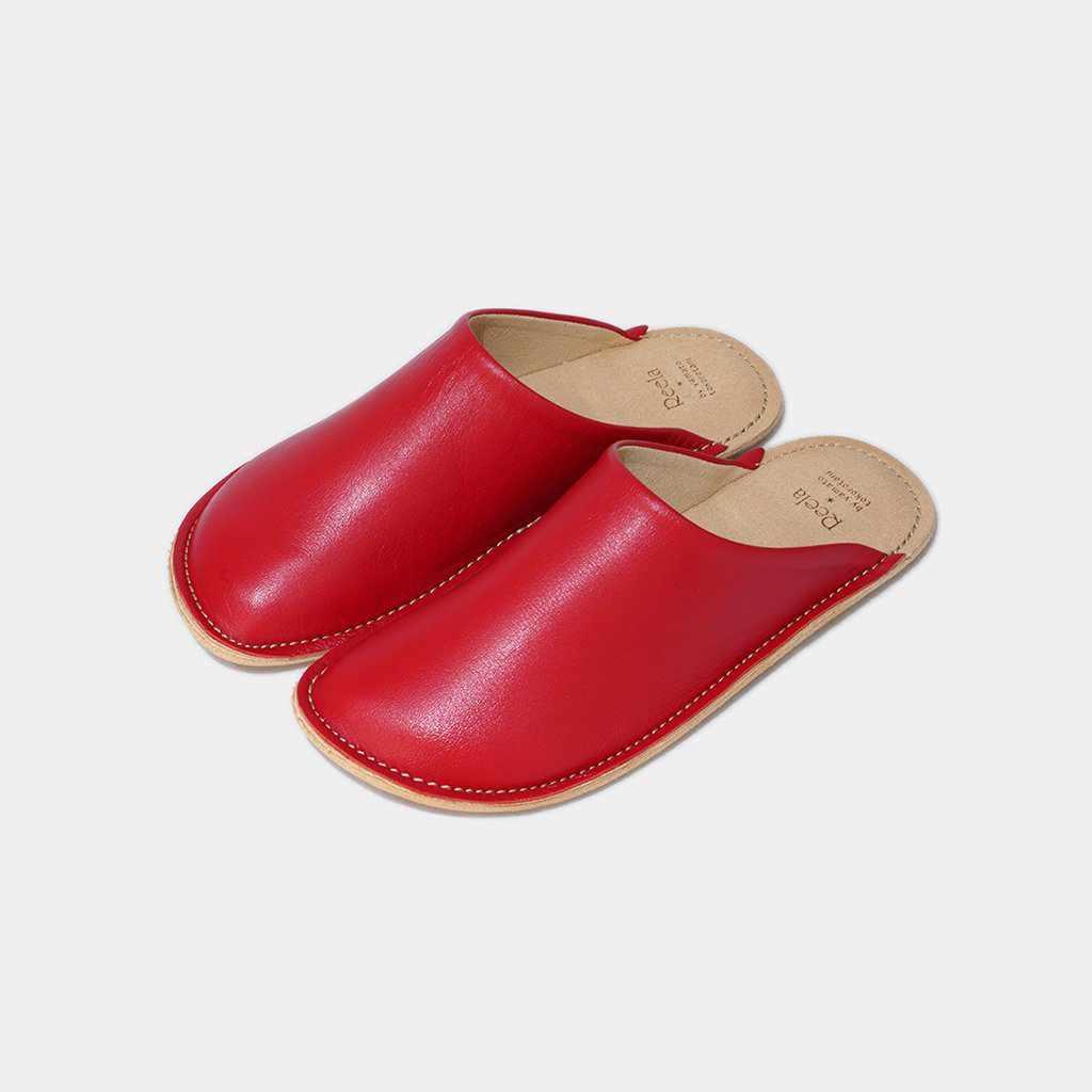 【スリッパ】Reela 本革スムース ルームサボ(レッド)23.0~24.0cm