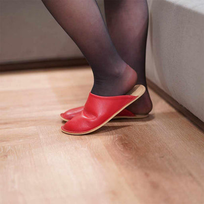 【スリッパ】Reela 本革スムース ルームサボ(レッド)23.0~24.0cm