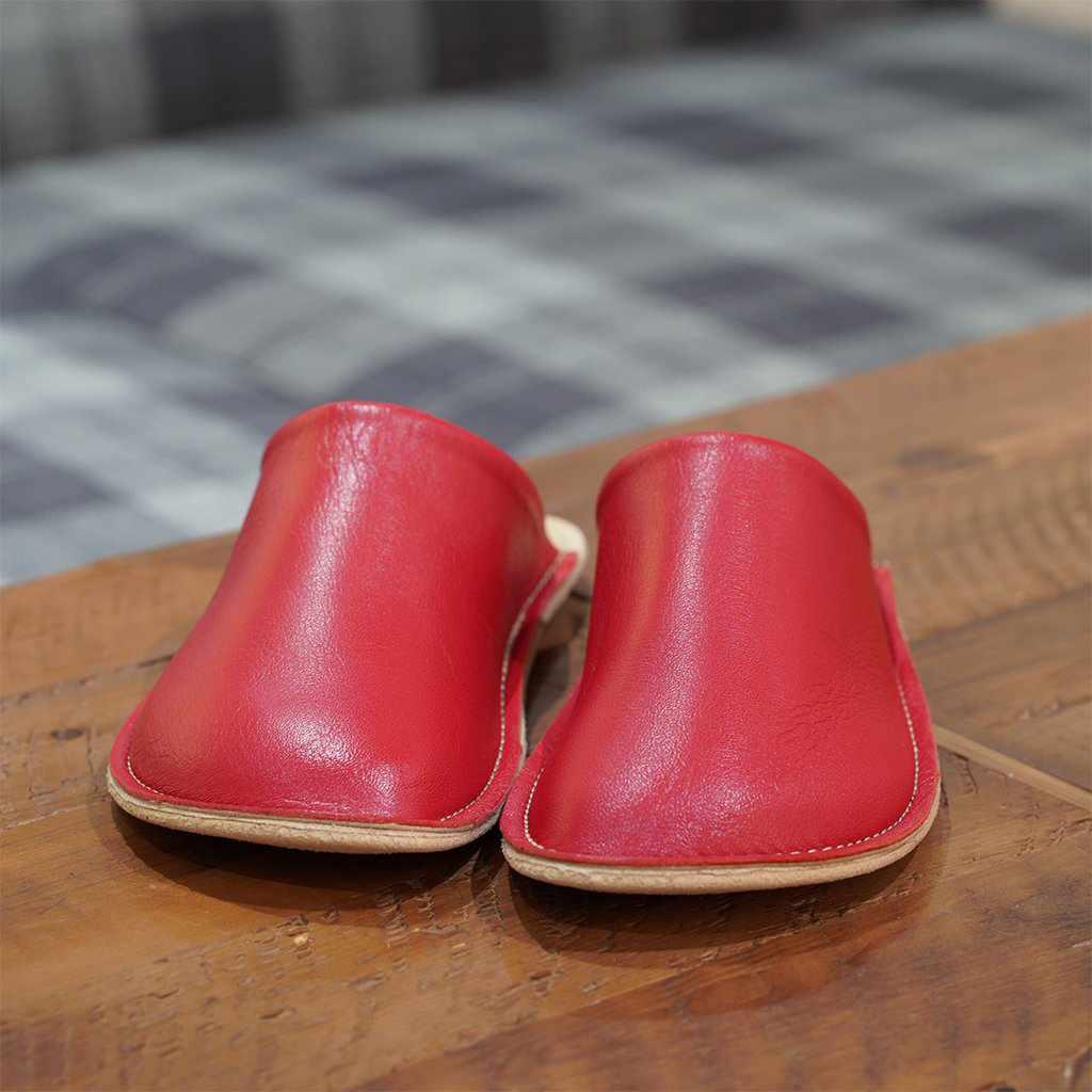 【スリッパ】Reela 本革スムース ルームサボ(レッド)23.0~24.0cm