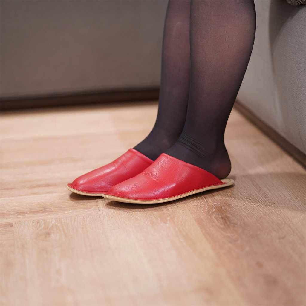 【スリッパ】Reela 本革スムース ルームサボ(レッド)23.0~24.0cm