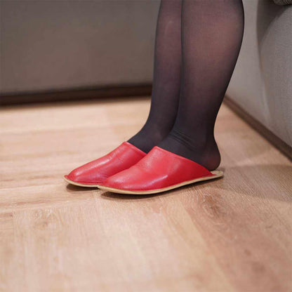 【スリッパ】Reela 本革スムース ルームサボ(レッド)23.0~24.0cm