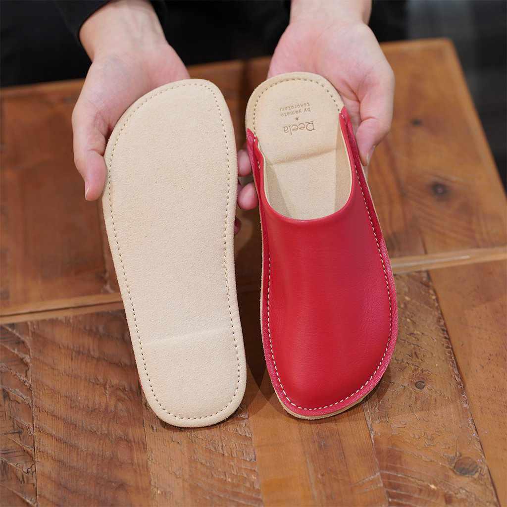 【スリッパ】Reela 本革スムース ルームサボ(レッド)23.0~24.0cm