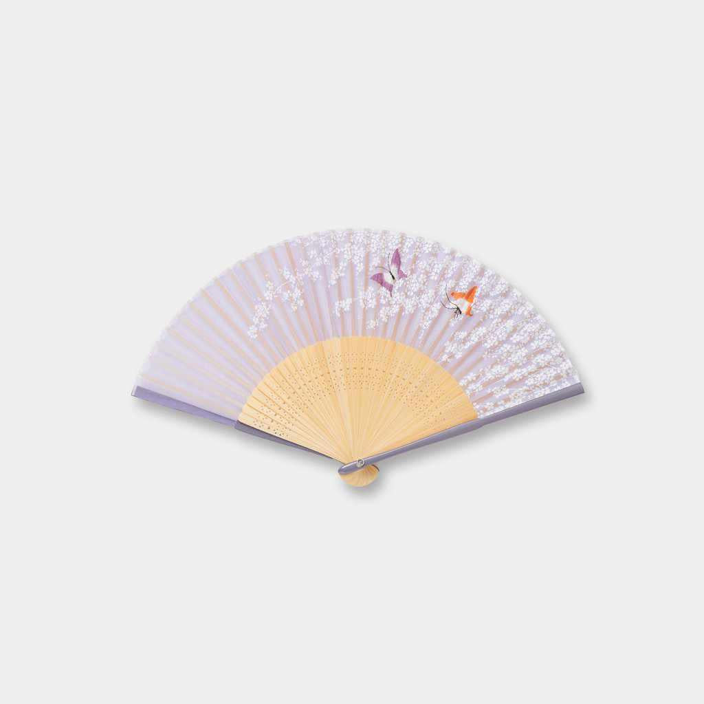 【扇子】女物 絹扇 花に集う胡蝶 藤色 | 京扇子 | 大西常商店