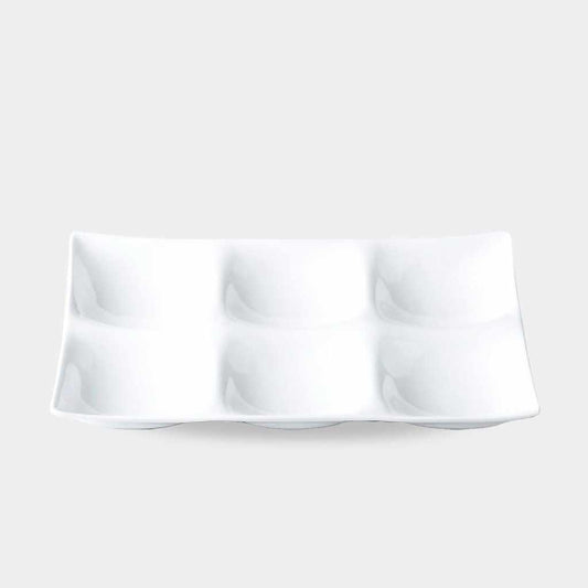 【美濃焼】マルモ加藤陶器 白磁 コケワ 6つ仕切り皿