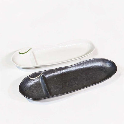 【美濃焼】マルモ加藤陶器 舟型仕切り付き長皿 白