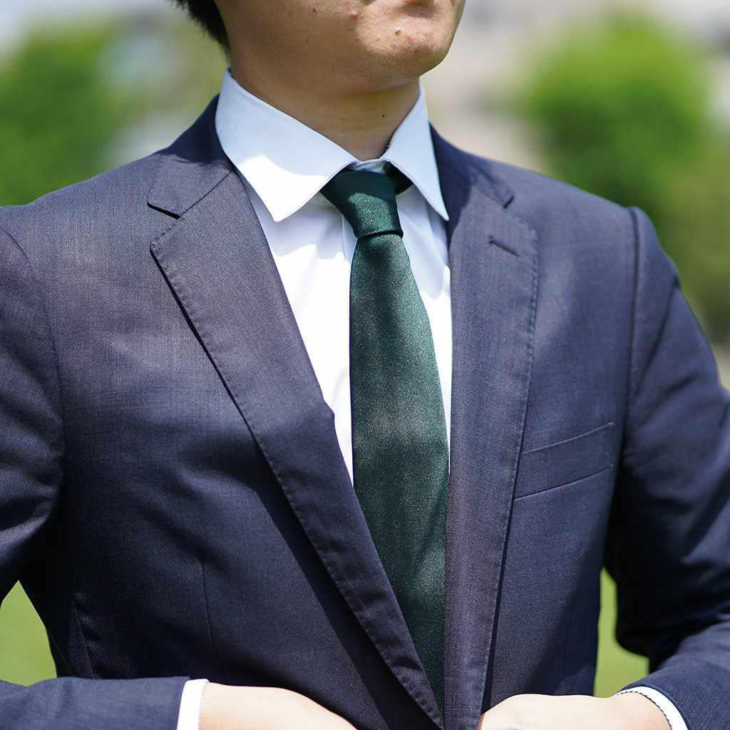 【ネクタイ】ダークグリーン 雅 33匁シルクサテン | 郡内織物 | 富士桜工房
