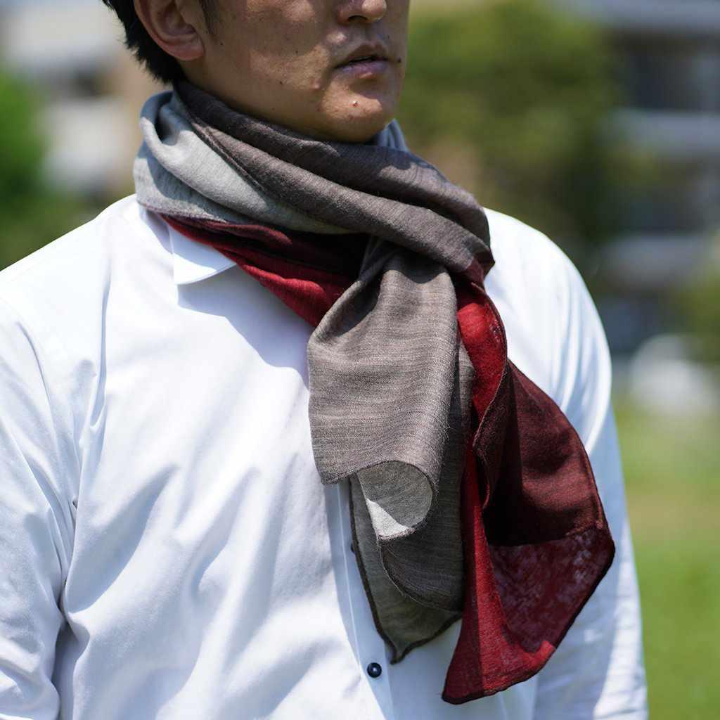 【ストール】やすらぎえりまき (レッド×サンドベージュ×ワイン×ブラウン) | 郡内織物 | 富士桜工房