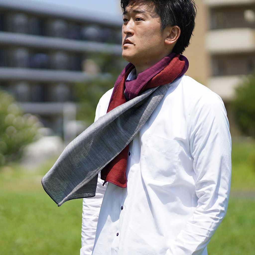 【ストール】やすらぎえりまき (シルバー×グレー×ダークレッド×パープル) | 郡内織物 | 富士桜工房