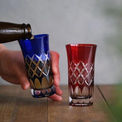 【江戸切子】重ね矢来 一口ビールペア
