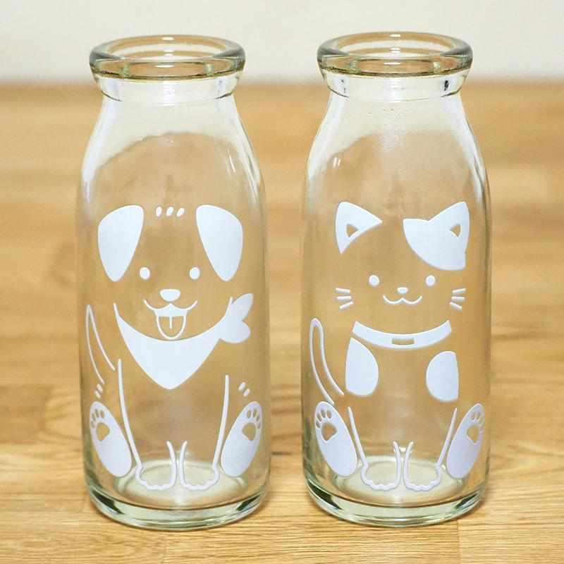 【グラス2点セット】冷感 牛乳スマイルグラス (ワンワン&ネコ) | 丸モ高木陶器