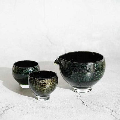 【吹きガラス】Izumo 酒器3点セット 彩 ~sai~ グリーン