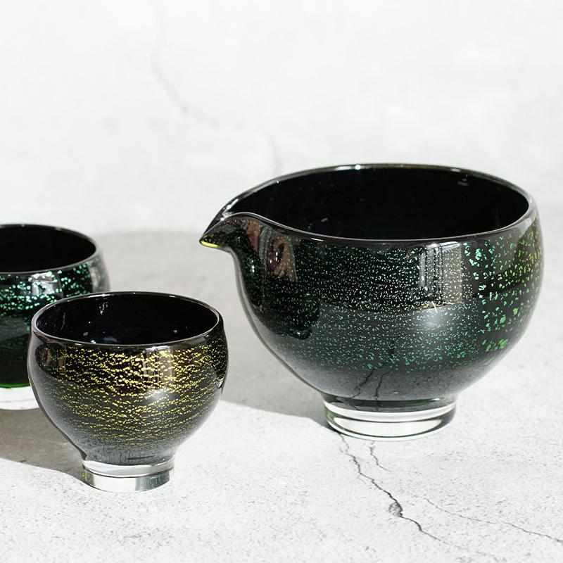 【吹きガラス】Izumo 酒器3点セット 彩 ~sai~ グリーン