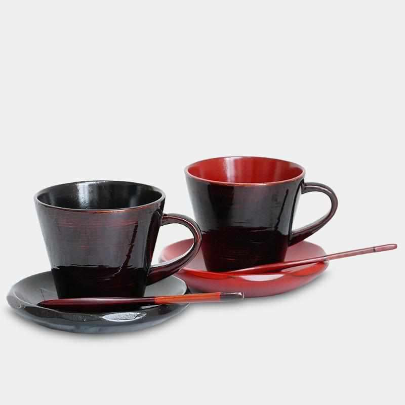 【カップ 八雲塗】2点セット 皿・スプーン付 日本製 伝統工芸 漆器