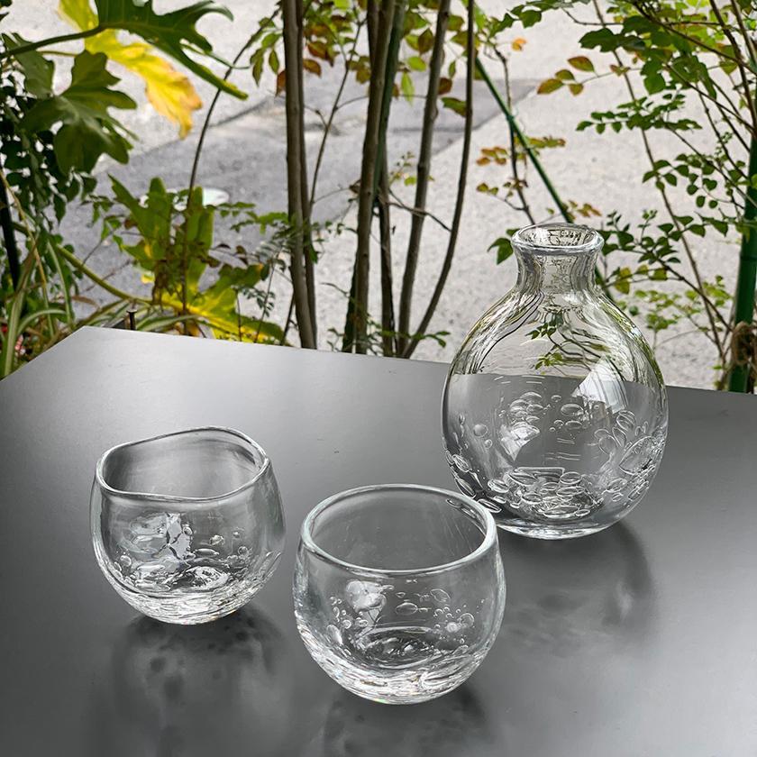 【吹きガラス】SUN GLASS STUDIO KYOTO ゆらぎ 酒器3ヶセット(徳利1個&ぐい呑み2個)