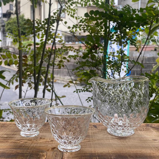 【吹きガラス】SUN GLASS STUDIO KYOTO 煌 酒器3ヶセット(酒差し1個&ぐい呑み2個)