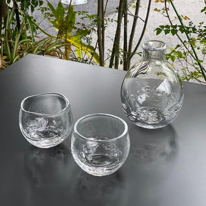 【吹きガラス】SUN GLASS STUDIO KYOTO ゆらぎ 酒器3ヶセット(徳利1個&ぐい呑み2個)