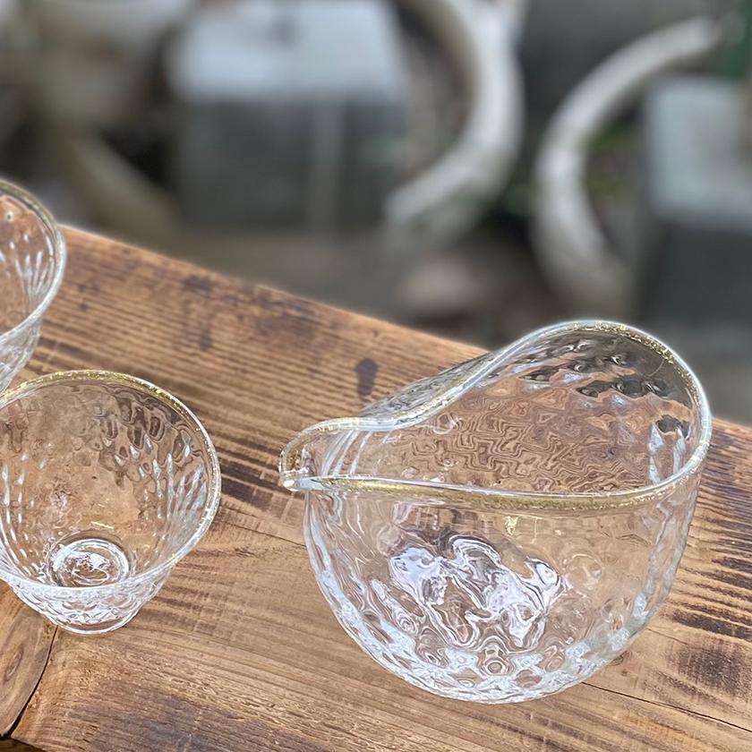 【吹きガラス】SUN GLASS STUDIO KYOTO 煌 酒器3ヶセット(酒差し1個&ぐい呑み2個)