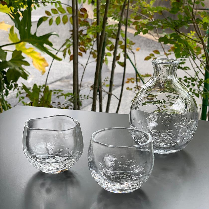 【吹きガラス】SUN GLASS STUDIO KYOTO ゆらぎ 酒器3ヶセット(徳利1個&ぐい呑み2個)