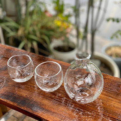 【吹きガラス】SUN GLASS STUDIO KYOTO ゆらぎ 酒器3ヶセット(徳利1個&ぐい呑み2個)