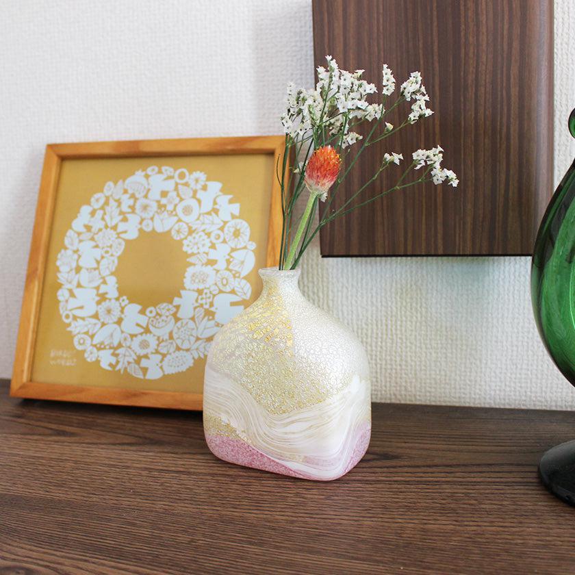 【吹きガラス】SUN GLASS STUDIO KYOTO 薫風 花器 ピンク