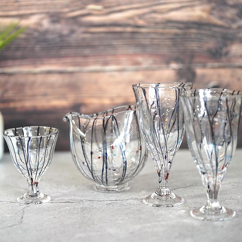 【吹きガラス】SUN GLASS STUDIO KYOTO 玄 酒器セット (酒差し, 盃1個)