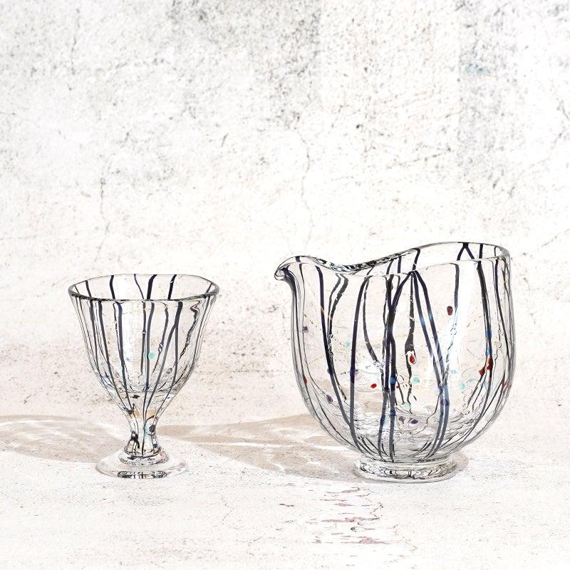 【吹きガラス】SUN GLASS STUDIO KYOTO 玄 酒器セット (酒差し, 盃1個)