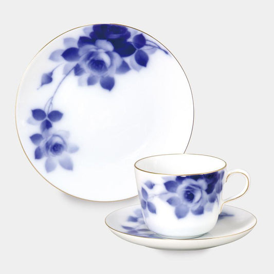 【磁器】大倉陶園 ブルーローズ カフェスペシャル(モーニングカップ&ソーサー、デザート皿)