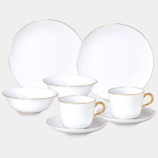 【磁器】大倉陶園 ゴールドライン(クープシェープ) ブランチセット(ミート皿、ポリッジボール、モーニングカップ各2点)
