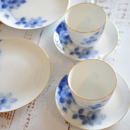 【磁器】大倉陶園 ブルーローズ カフェスペシャルペアセット(モーニングカップ&ソーサー、デザート皿各2セット)