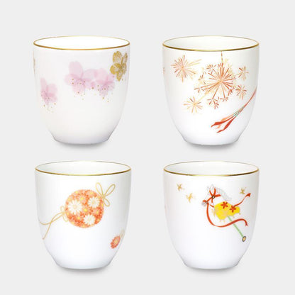【磁器】大倉陶園 四季湯呑み碗シリーズ(4客揃)