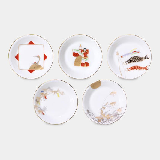 【磁器】大倉陶園 五歳時記シリーズ 11cm小皿絵替り(5枚揃)