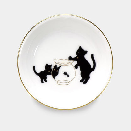 【磁器】大倉陶園 『黒猫親子』-縁起物語- 豆皿その2「金魚」