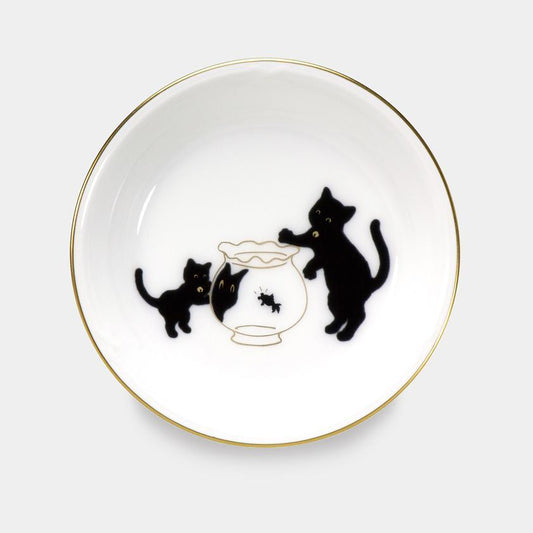 【磁器】大倉陶園 『黒猫親子』-縁起物語- 豆皿その2「金魚」