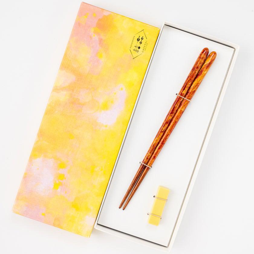 【箸】 彩筆 (紅葉) 箸置付 (22.5cm) |筆描き