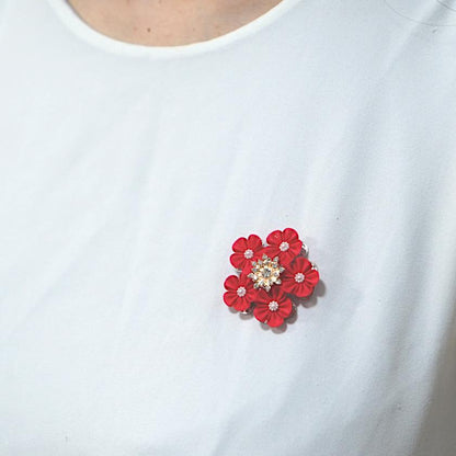 【アクセサリー】スカーレット (ブローチ、チェーンブレスレット、ピアス、ペンダント 4点セット ) | つまみ細工