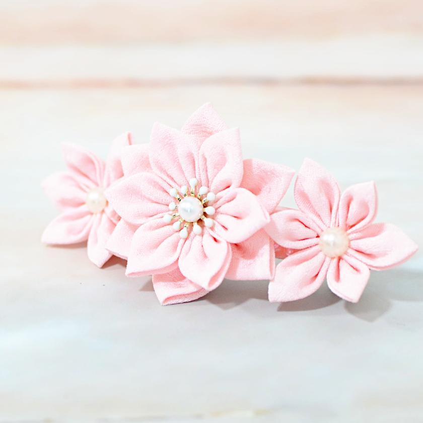 【アクセサリー】桜 (バレッタ、三角ブローチ、四角ブローチ、丸ブローチ 4点セット ) | つまみ細工
