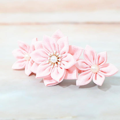 【アクセサリー】桜 (バレッタ、三角ブローチ、四角ブローチ、丸ブローチ 4点セット ) | つまみ細工