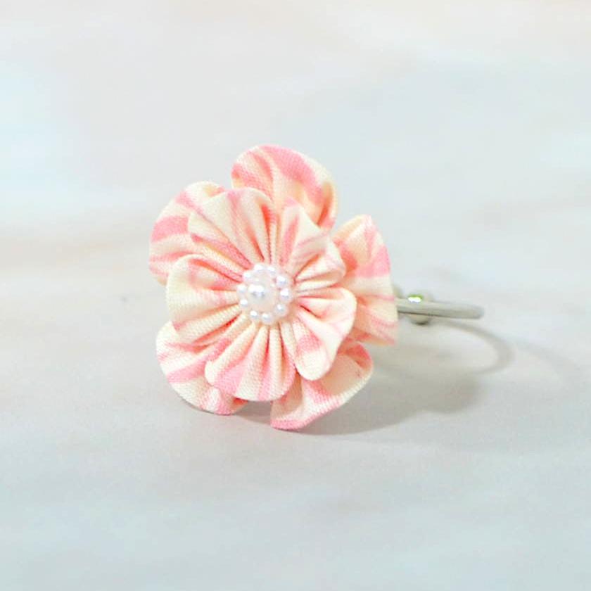 【アクセサリー】ウィローウッド柄 (ブローチ、ヘアクリップ、リング、ピアス 4点セット ) | つまみ細工