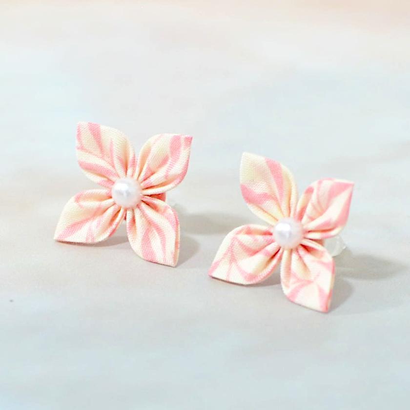 【アクセサリー】ウィローウッド柄 (ブローチ、ヘアクリップ、リング、ピアス 4点セット ) | つまみ細工