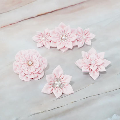 【アクセサリー】桜 (バレッタ、三角ブローチ、四角ブローチ、丸ブローチ 4点セット ) | つまみ細工