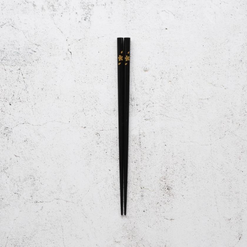【輪島うるし箸 】橋本幸作漆器店 手描き蒔絵箸 花便り 黒 (1膳, 名入れ可)