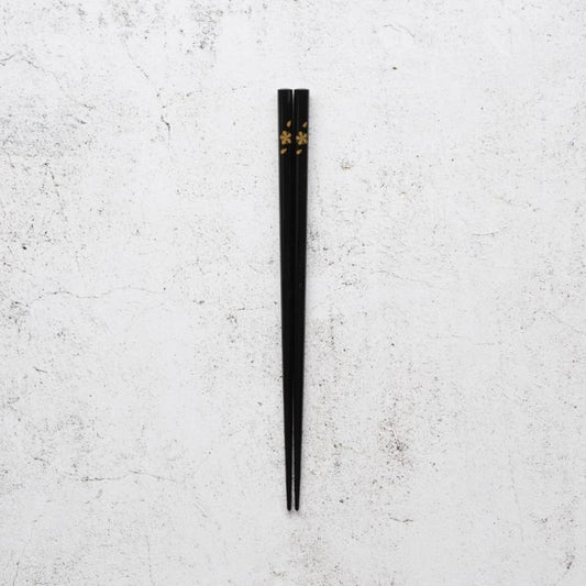 【輪島うるし箸 】橋本幸作漆器店 手描き蒔絵箸 花便り 黒 (1膳, 名入れ可)