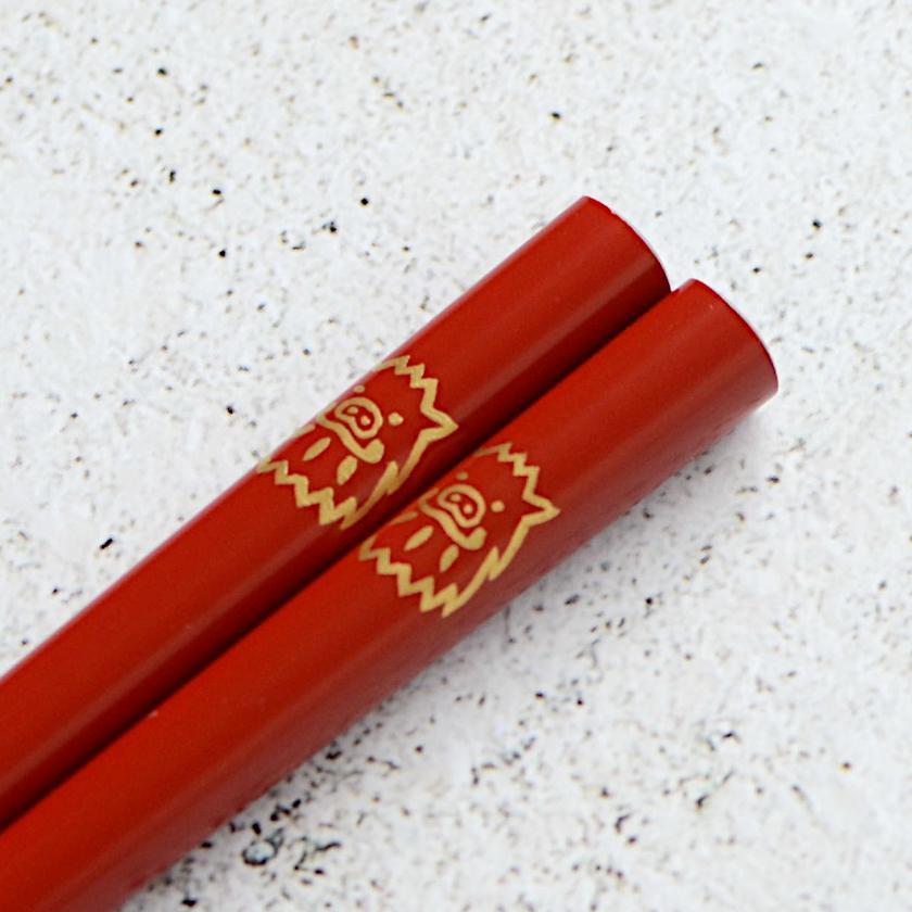 【輪島うるし箸 】橋本幸作漆器店 干支 こども箸 いのしし 朱 (1膳, 名入れ可)